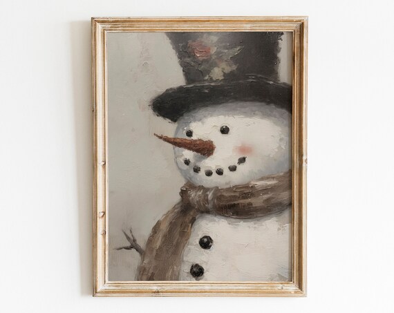 Vintage Snowman with Top Hat and Scarf Oil Painting Style Poster