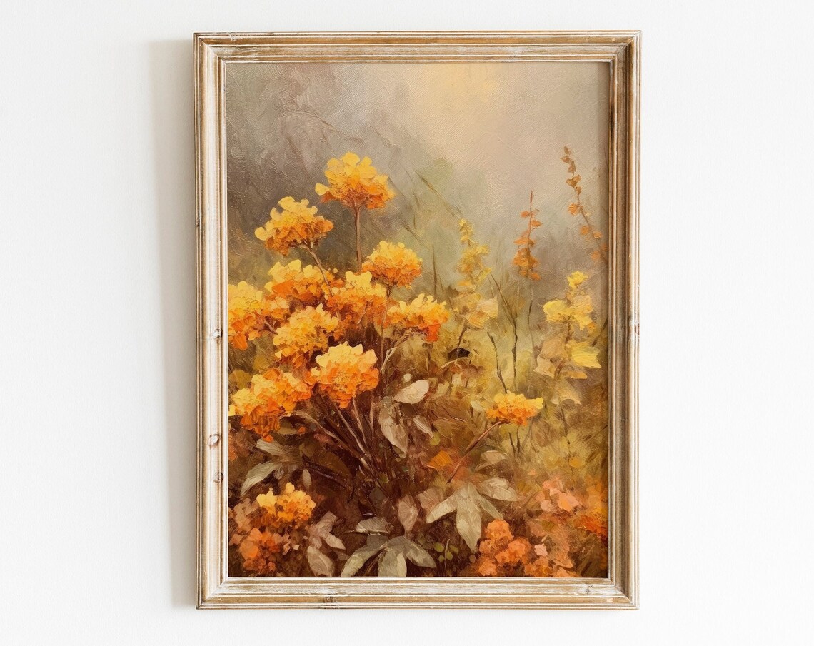 Golden Yellow Wildflowers Oil Painting Farmhouse Floral Art Print