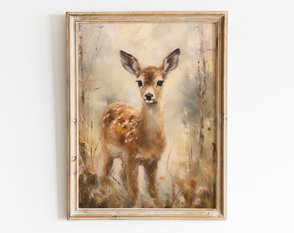 Sweet Baby Fawn Spotted Deer In Autumn Meadow Vintage Poster