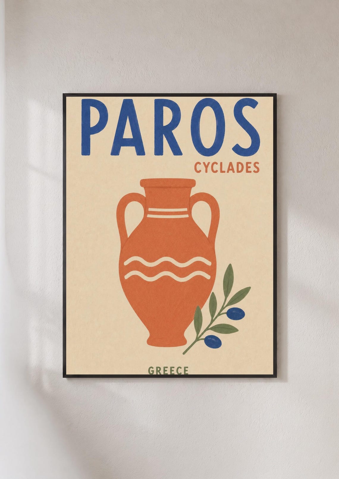 Paros Greece Cyclades Amphora Olive Vintage Retro Travel Poster