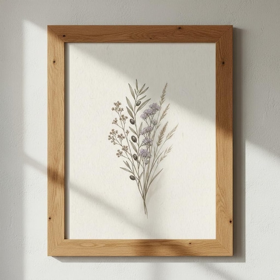 Olive Lavender Mediterranean Herb Branch Botanical Art Print