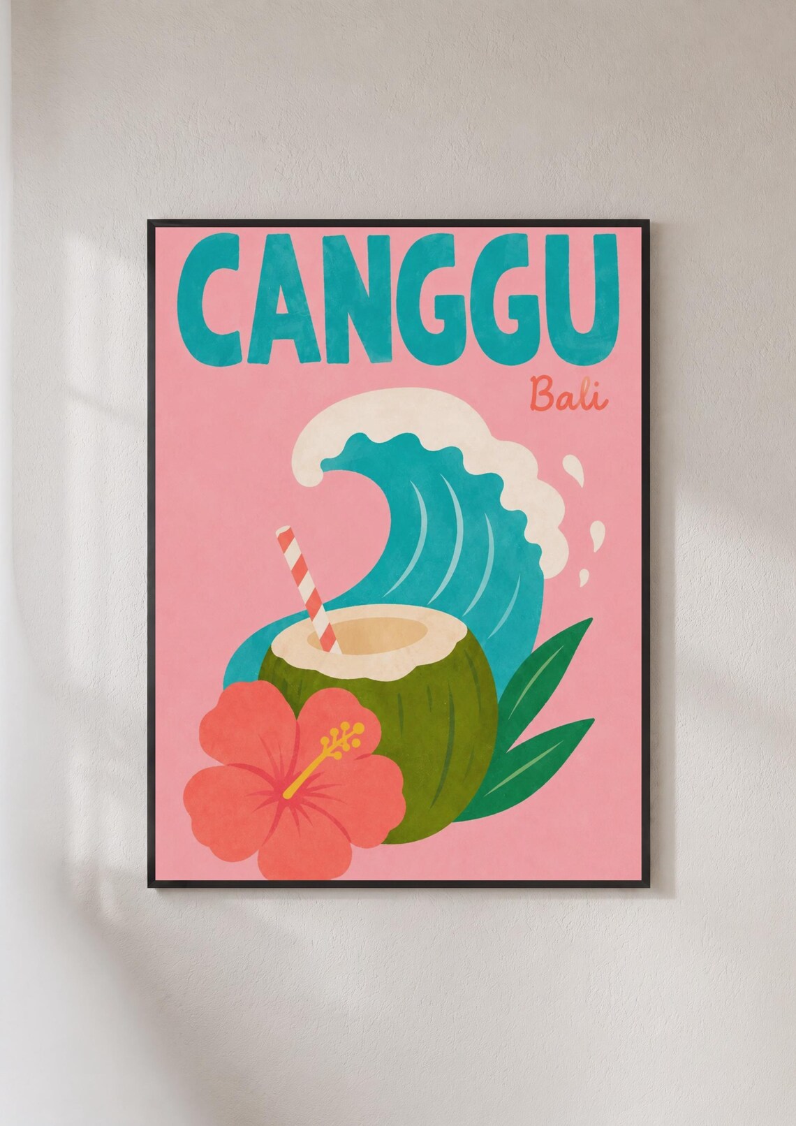 Canggu Bali Travel Poster, Tropical Surf
