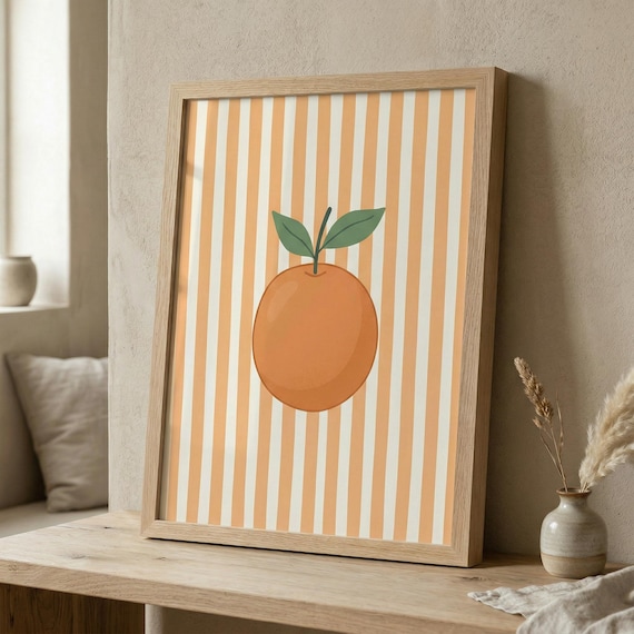 Minimalist Orange Stripe Kitchen Citrus Fruit Illustration Poster