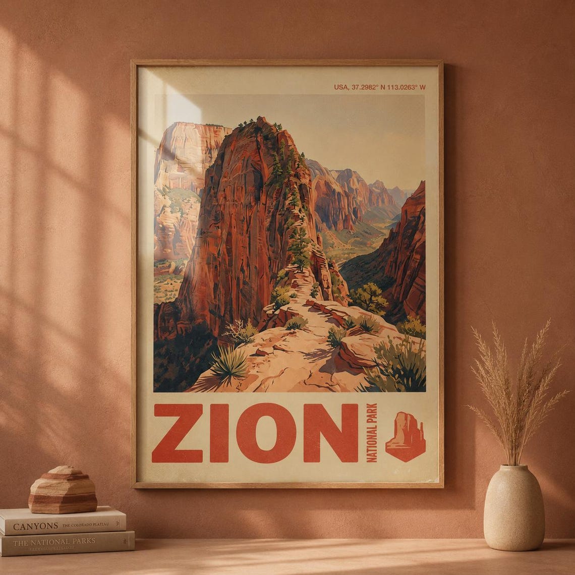 Zion National Park Vintage Travel Poster Red Rock Cliffs Utah