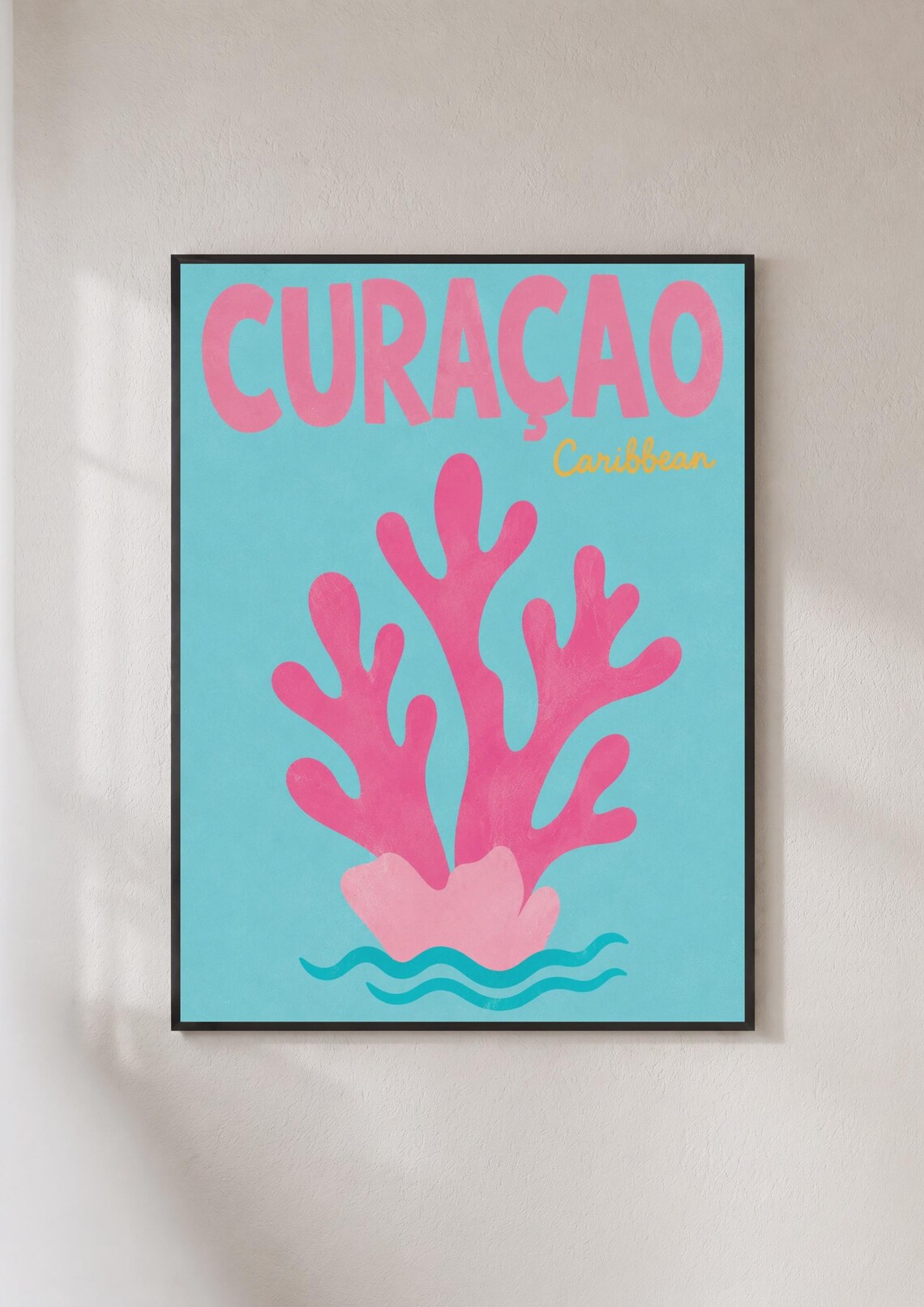 Curacao Caribbean Pink Coral Reef Retro Tropical Island Travel Poster