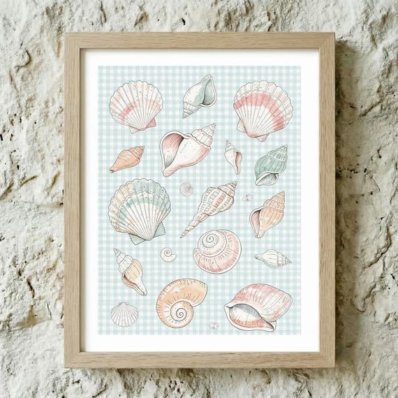 Vintage Seashell Print Coastal Wall Art Beach Cottage Decor