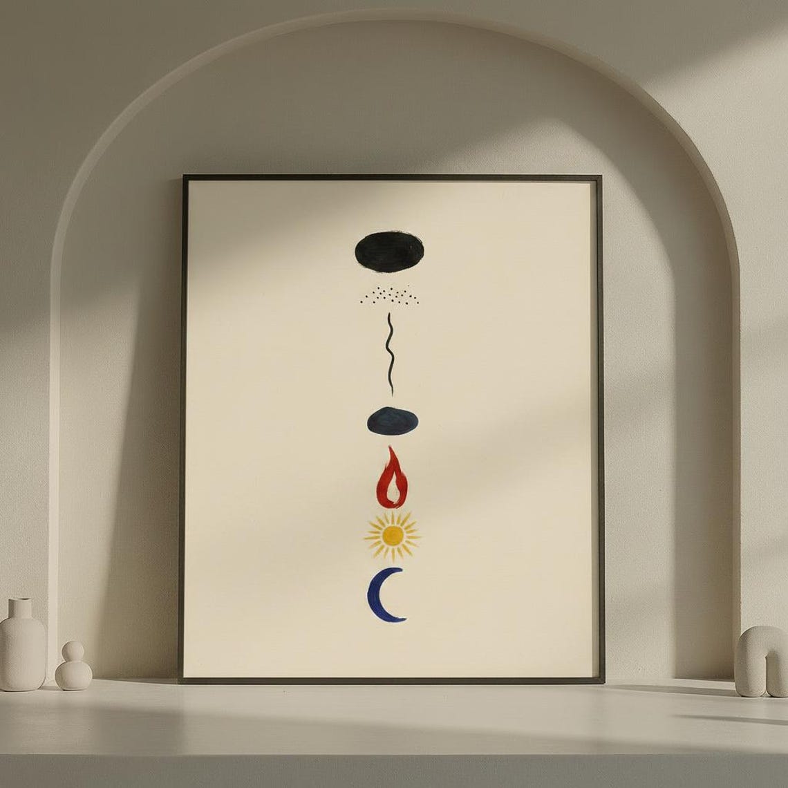 Abstract Elements Wall Art Minimalist Sun Moon Fire Print