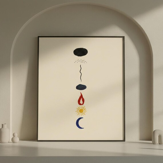 Abstract Elements Wall Art Minimalist Sun Moon Fire Print