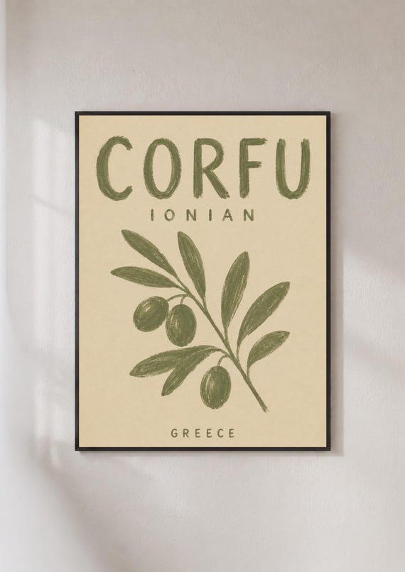 Corfu Greece Poster Ionian Island Olive Branch Wall Art Greek Travel Print