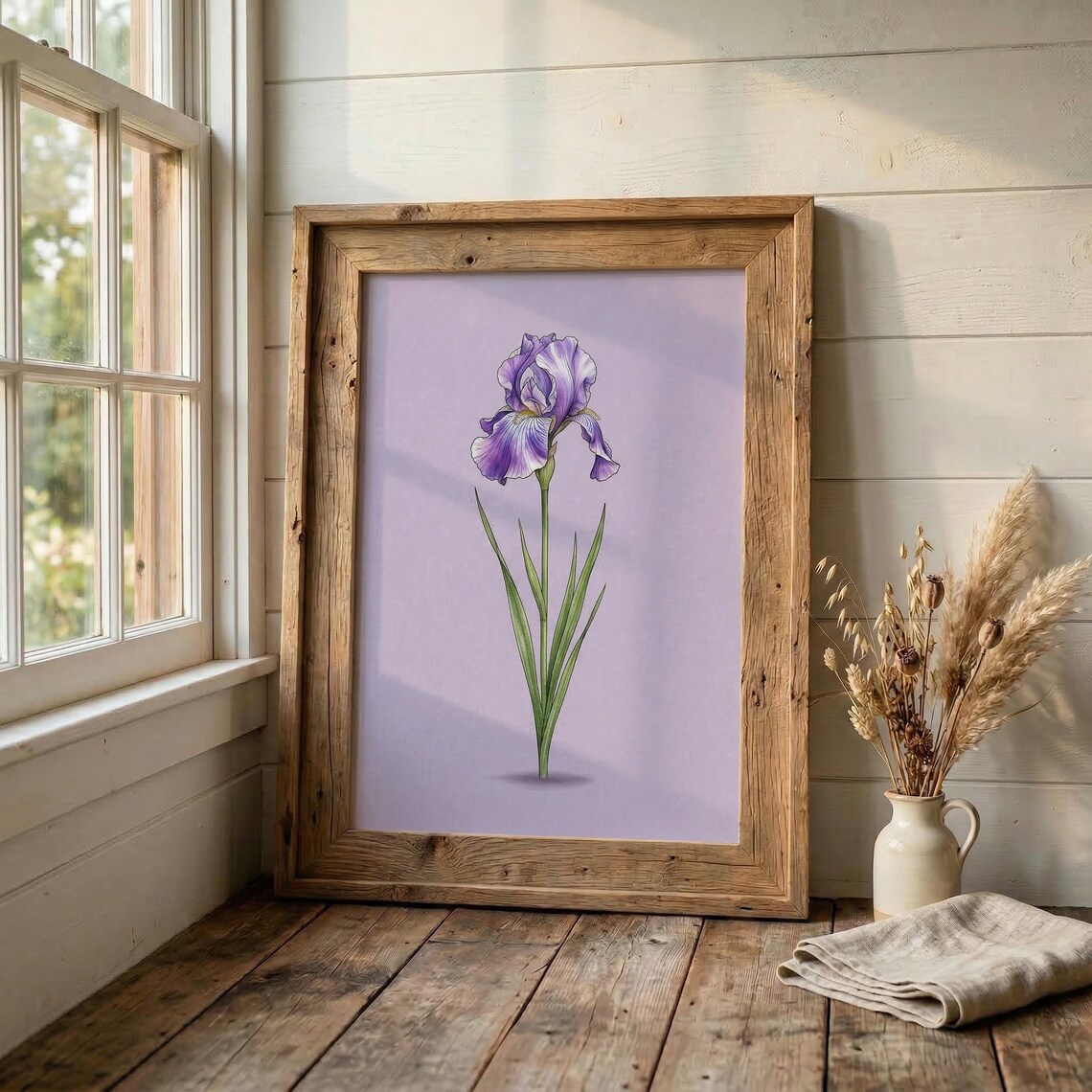 Purple Iris Botanical Illustration, Minimalist Art Print