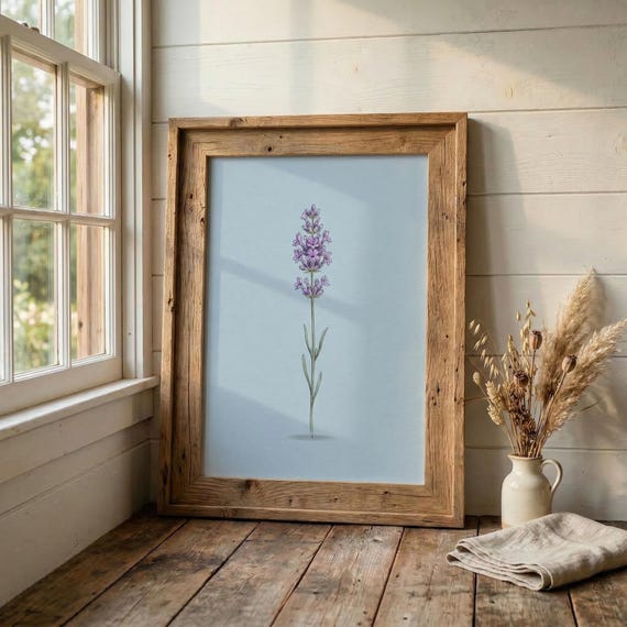 Minimalist Lavender Botanical Print Delicate Stem Illustration Blue Wall Art