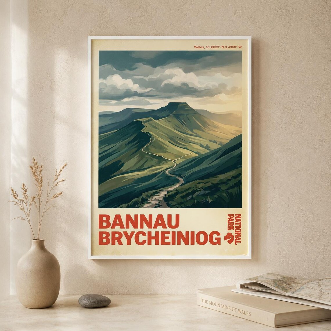 Bannau Brycheiniog Wales National Park Mountain Trail Travel Poster