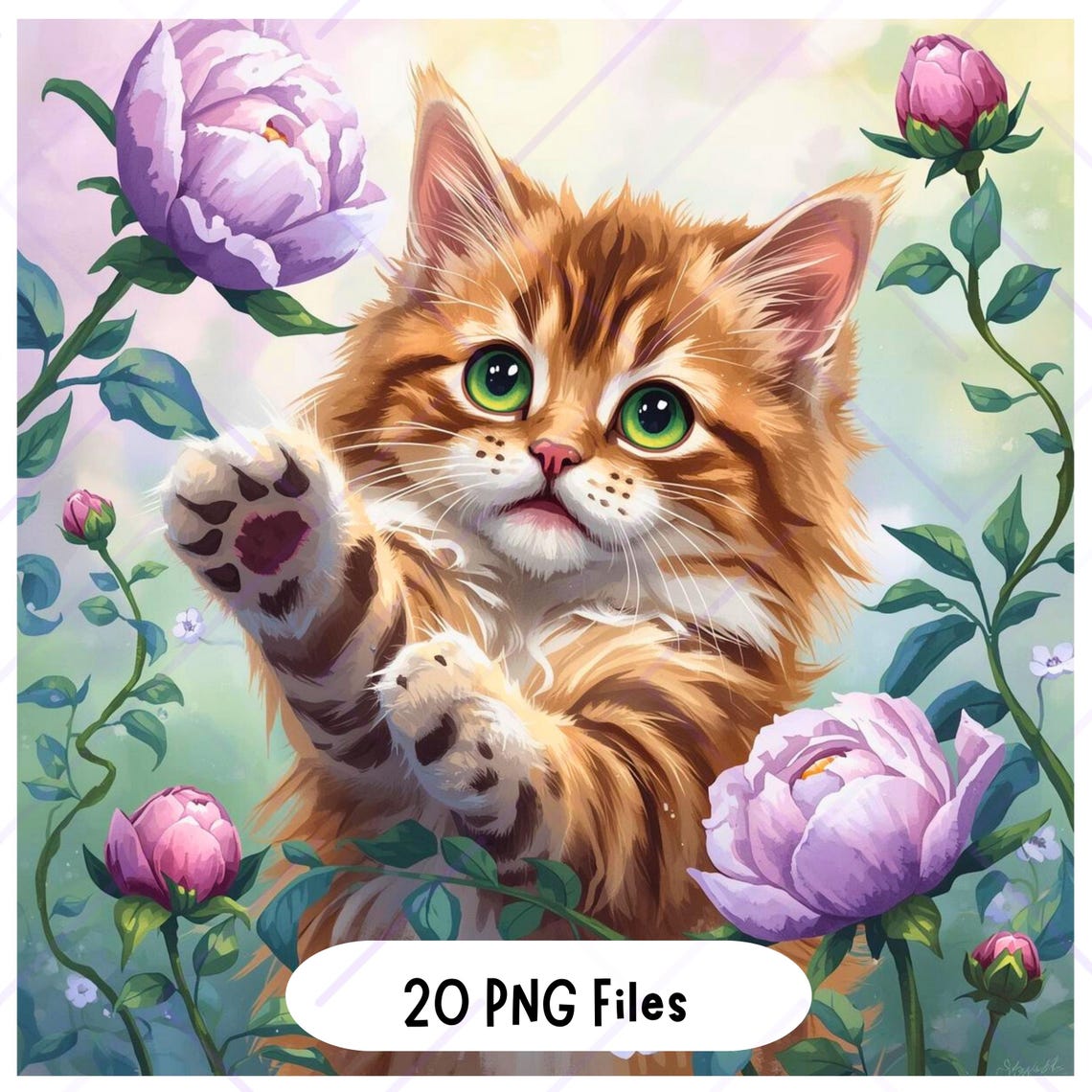 Floral Cat Clipart Highres 4096x4096 Pixel 300 Dpi