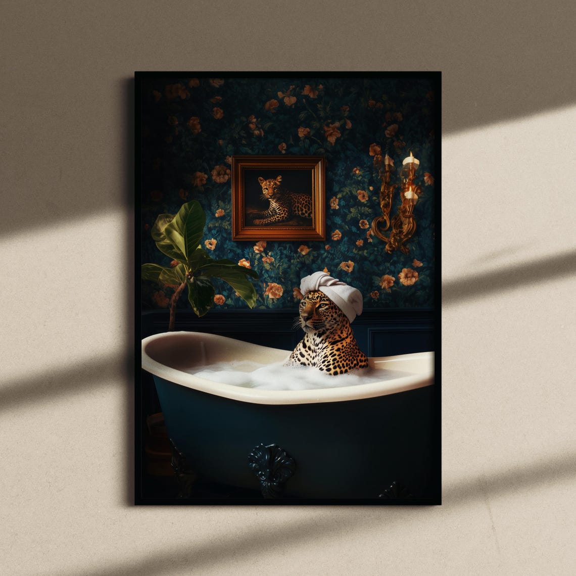 Leopard Relaxing In A Bubble Bath Vintage Bathroom Fun Poster - Image 2