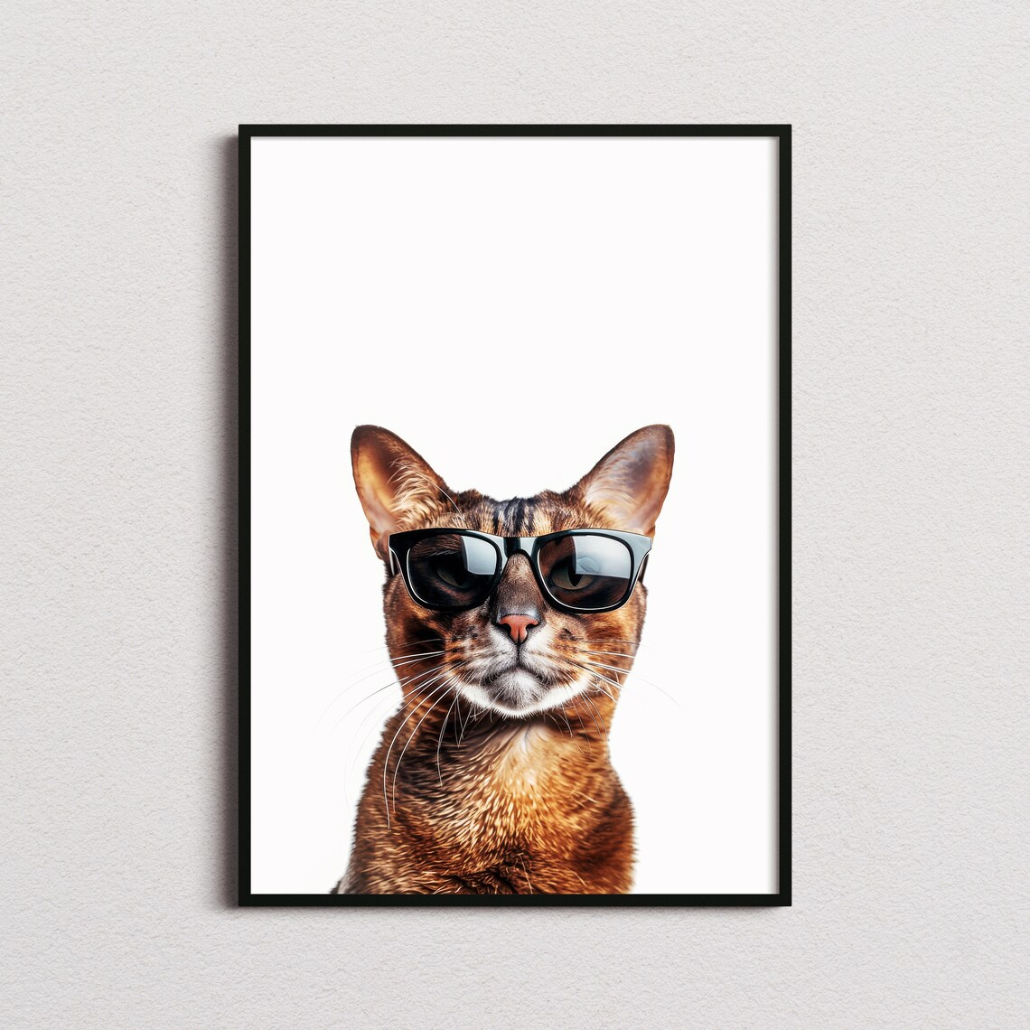 Abyssinian Cat Wearing Black Sunglasses Cool Feline Art Poster