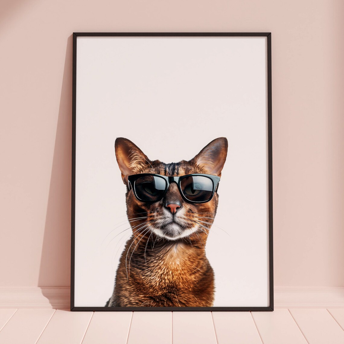 Abyssinian Cat Wearing Black Sunglasses Cool Feline Art Poster - Image 3