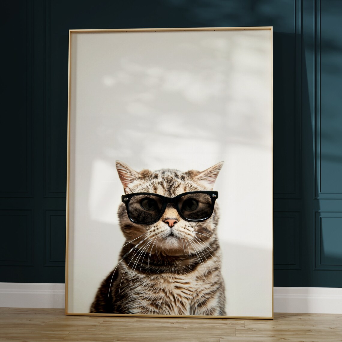 Gray Tabby Cat Wearing Sunglasses Cute Cool Feline Portrait Poster - Image 2