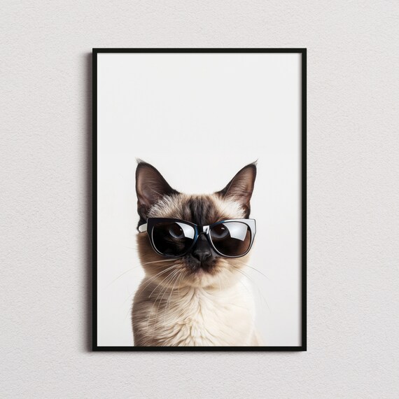 Siamese Cat in Black Sunglasses Elegant Cool Feline Portrait Poster