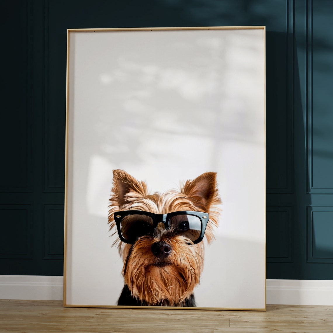 Yorkshire Terrier Dog in Black Sunglasses Cool Portrait Poster - Image 2