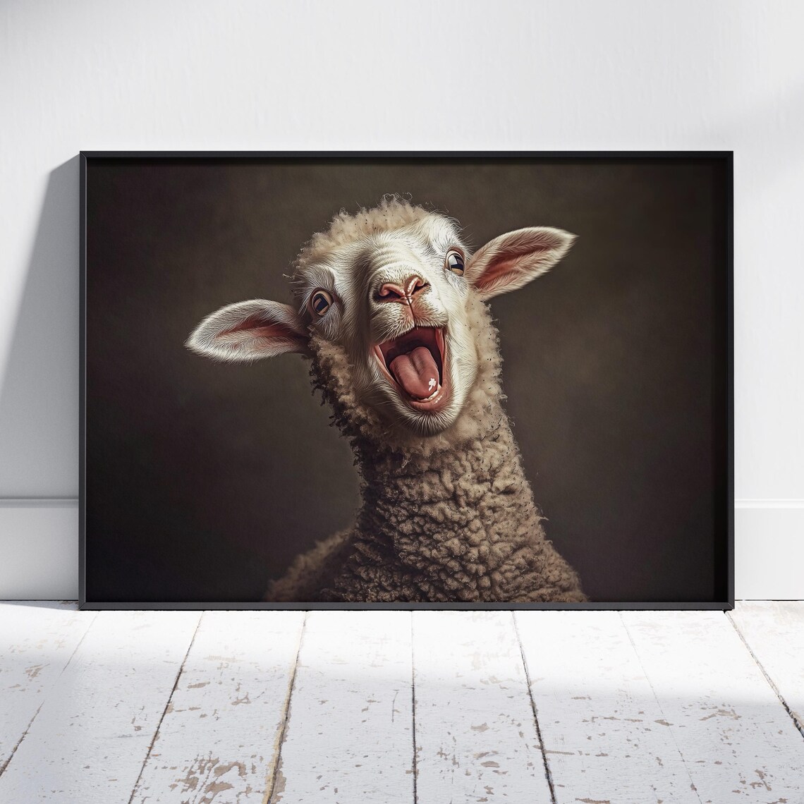 Laughing Sheep Print, Cute Funny Farm Animal Art