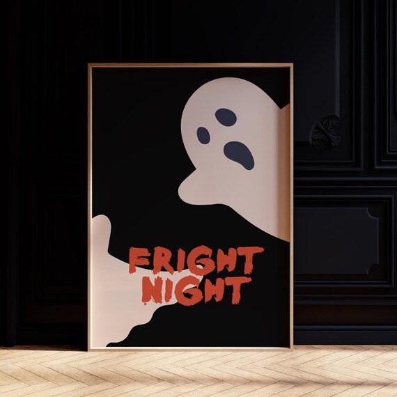Fright Night Funny Ghost Minimalist Black Halloween Wall Poster