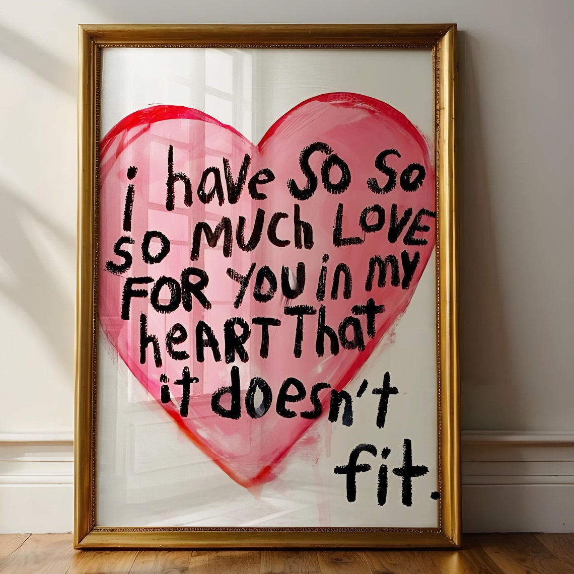 So Much Love Painted Heart Romantic Love Quote Typography Wall Art