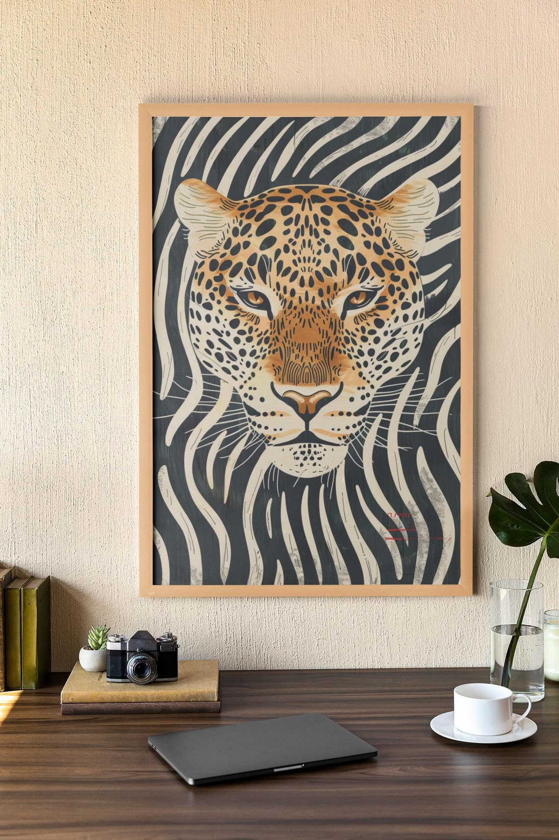 Leopard Face Black And White Striped Jungle Bold Safari Art Poster