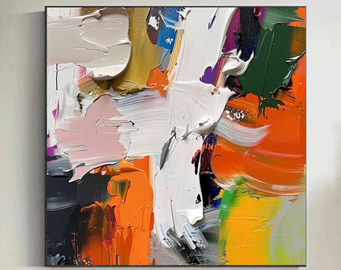 White Orange Color Splash 3D Textured Abstract Modern Wall Poster
