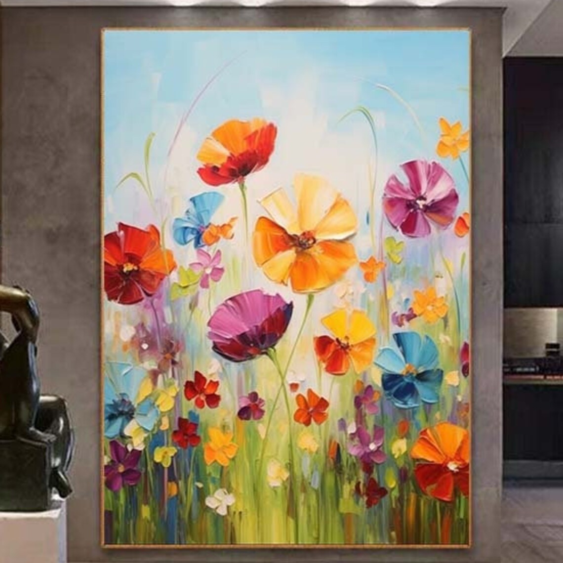 Cheerful Wildflower Meadow Oil Painting In Bright Colors Poster