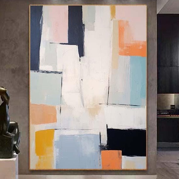 Original Wall Art Abstract Painting Large Abstract Frame Colorful Original Minimalist Geometric Acrylic Painting On Home Decor