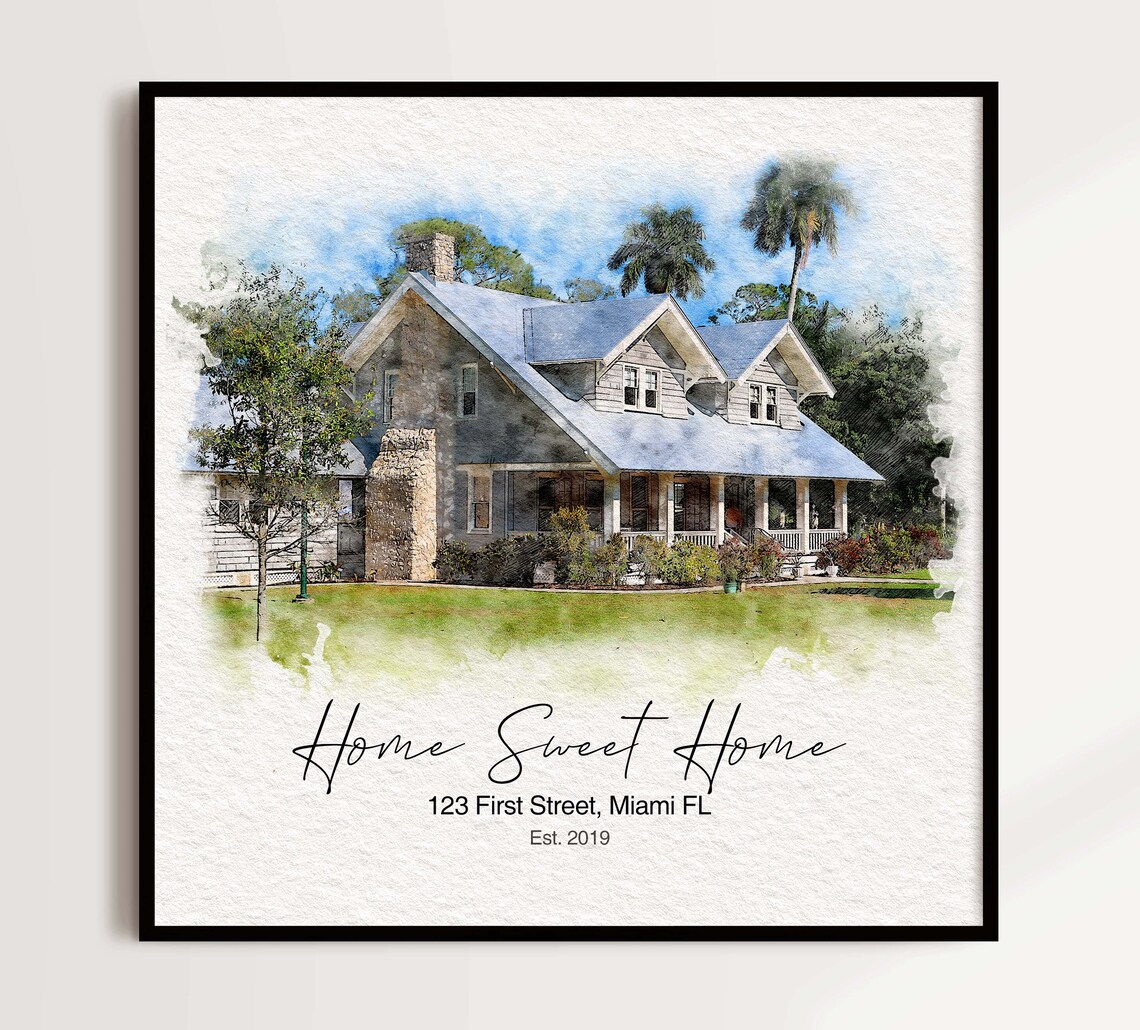 Custom House Portrait, Watercolor Home Portrait