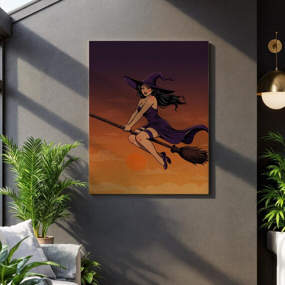 Retro Witch Pinup, Vintage Style Halloween Art Print