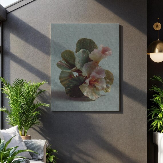 Minimalist Floral Wall Art Soft Botanical Canvas Print In Green And Pink Contemporary Nature Painting For Modern Living Room Or Bedroom