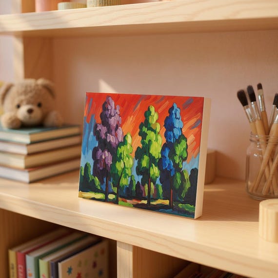 Colorful Tree Paint By Numbers Kit For Adults Abstract Forest Diy Wall Art Bright Modern Landscape Canvas Painting Gift Nature Lovers