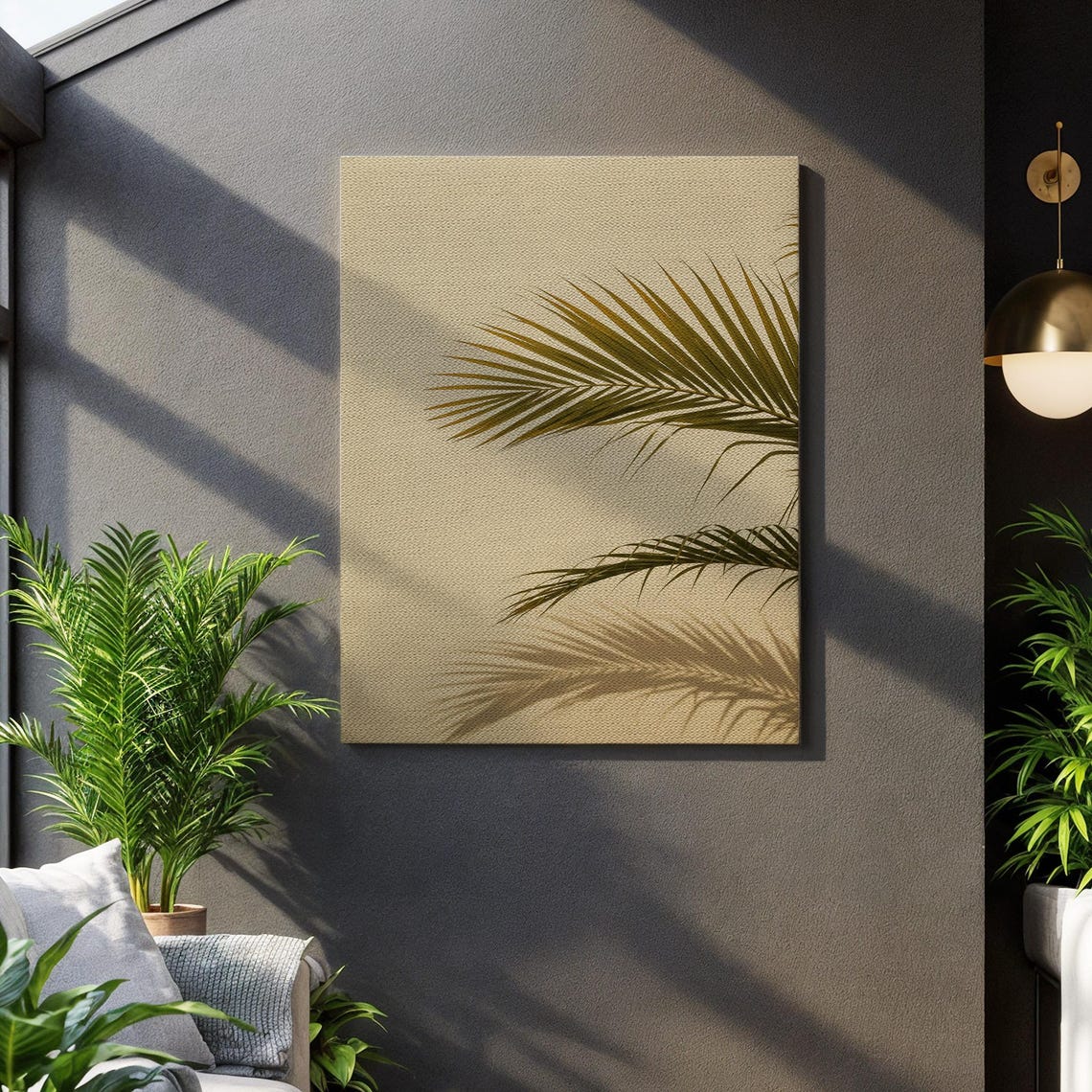 Minimalist Palm Shadow Tropical Leaf Pattern Nature Framed Display Summer Ambiance Scandinavian Style Decor Unique Gift Offering