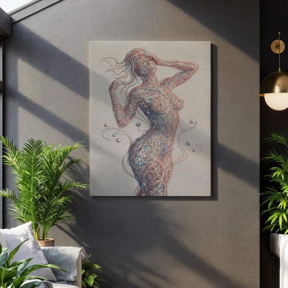 Intricate Nude Figure Elegant Female Form Ethereal Framed Display Line Decoration Dreamlike Home Gift Sensual Design
