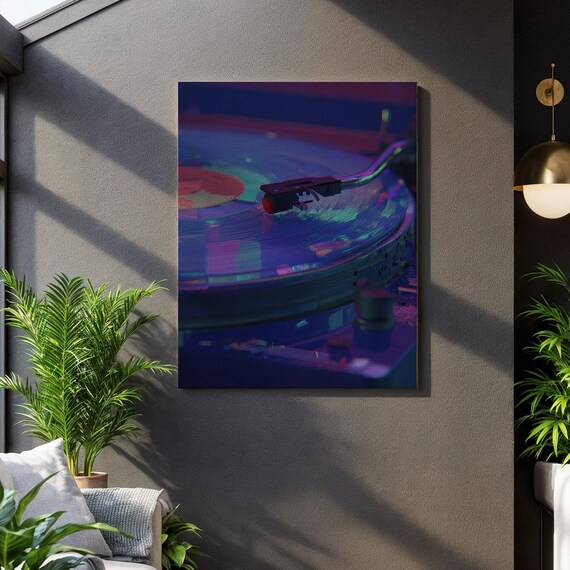 Neon Vinyl Turntable Record Player Synthwave Music Retro Glow Poster