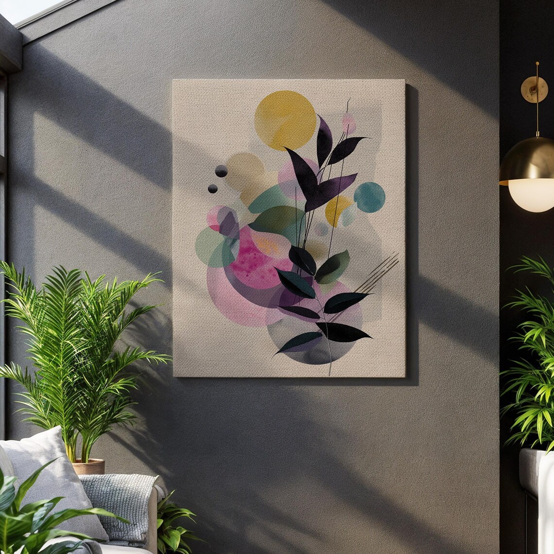 Abstract Botanical Leaves Colorful Geometric Circles Modern Nature Art Poster