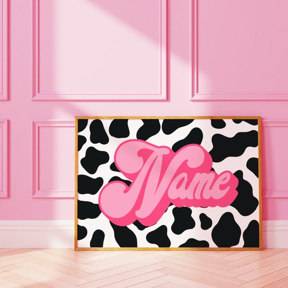 Personalised Cow Print Name Art Print, Funky Letter