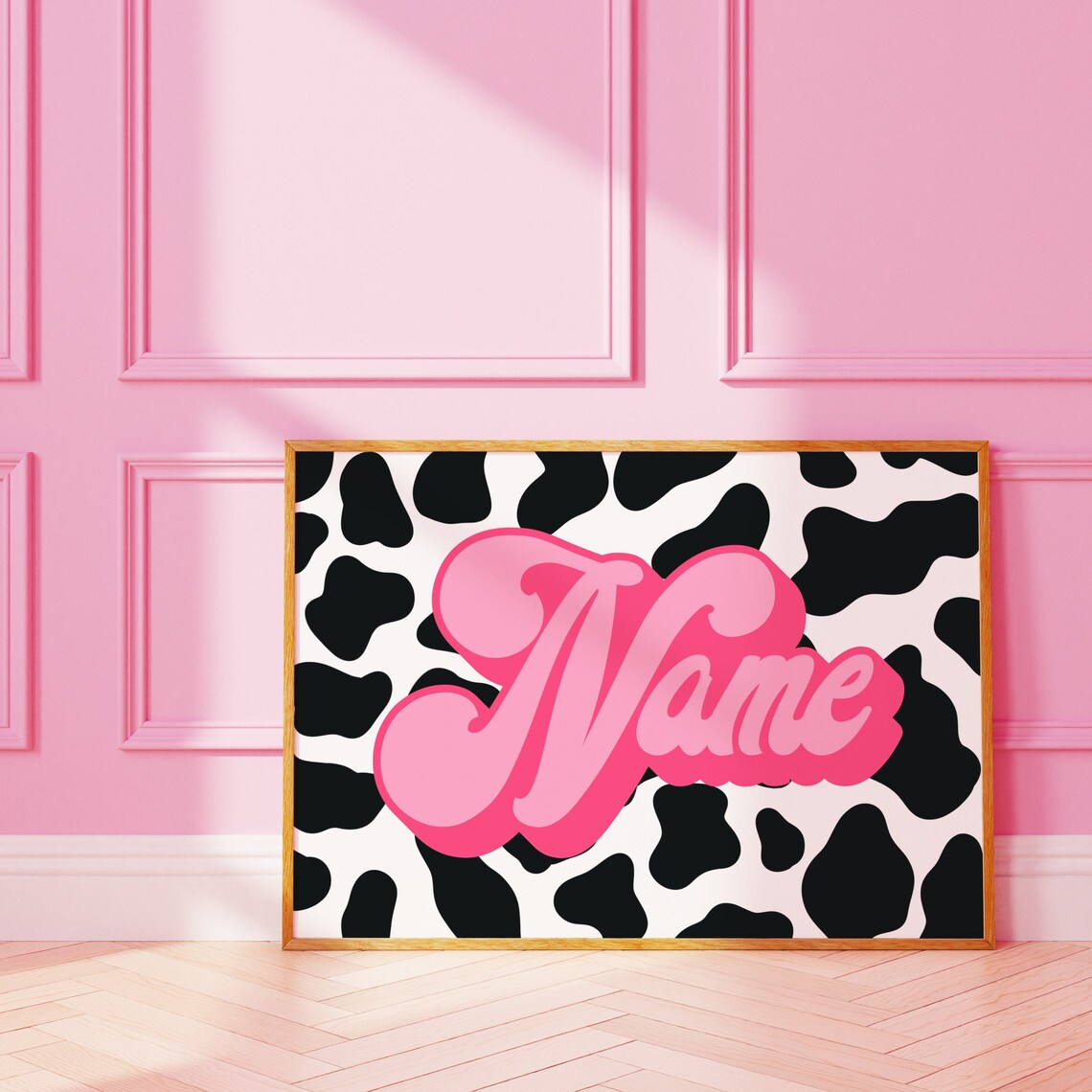 Personalised Cow Print Name Art Print, Funky Letter