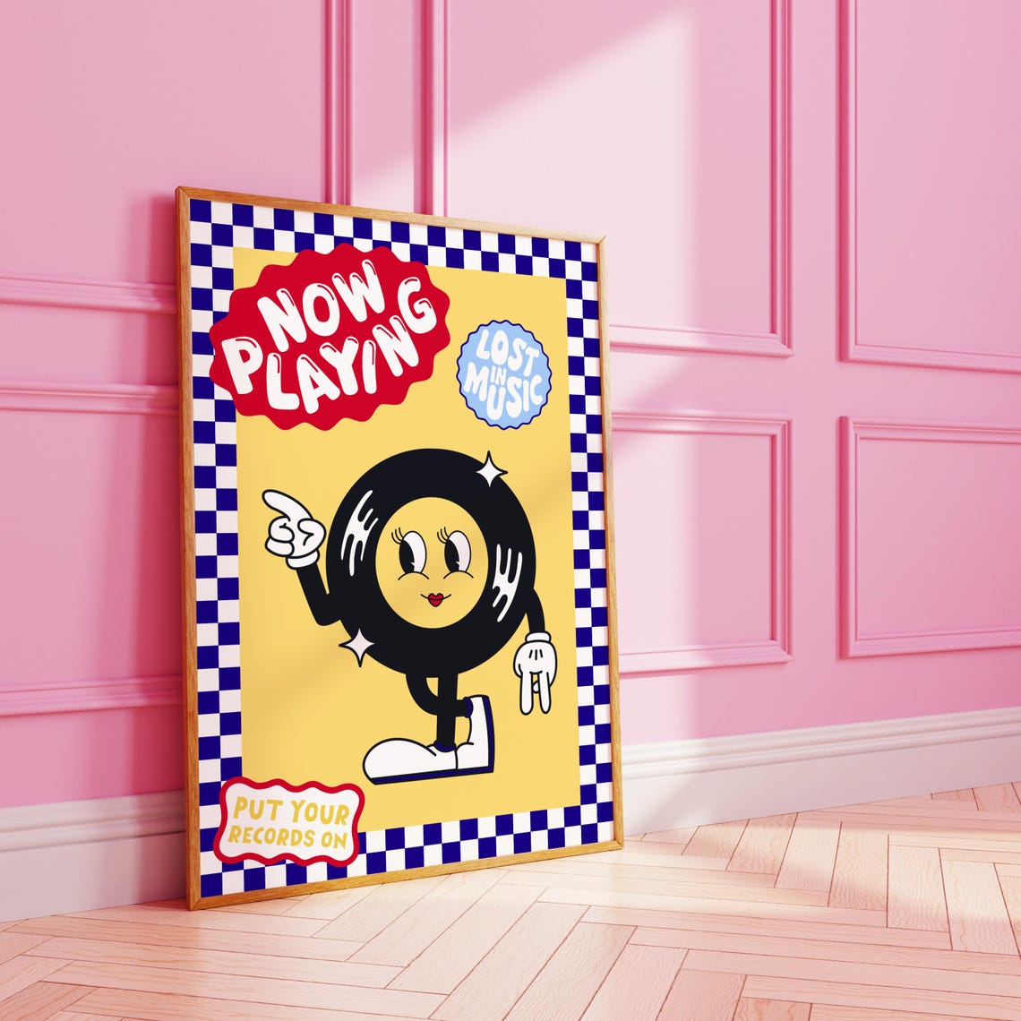 Now Playing Vinyl Record Retro Music Funky Yellow Art Poster