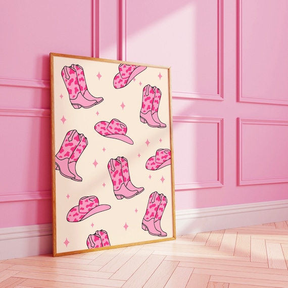 Cowboy Boots And Hats Pattern, Funky Art Print