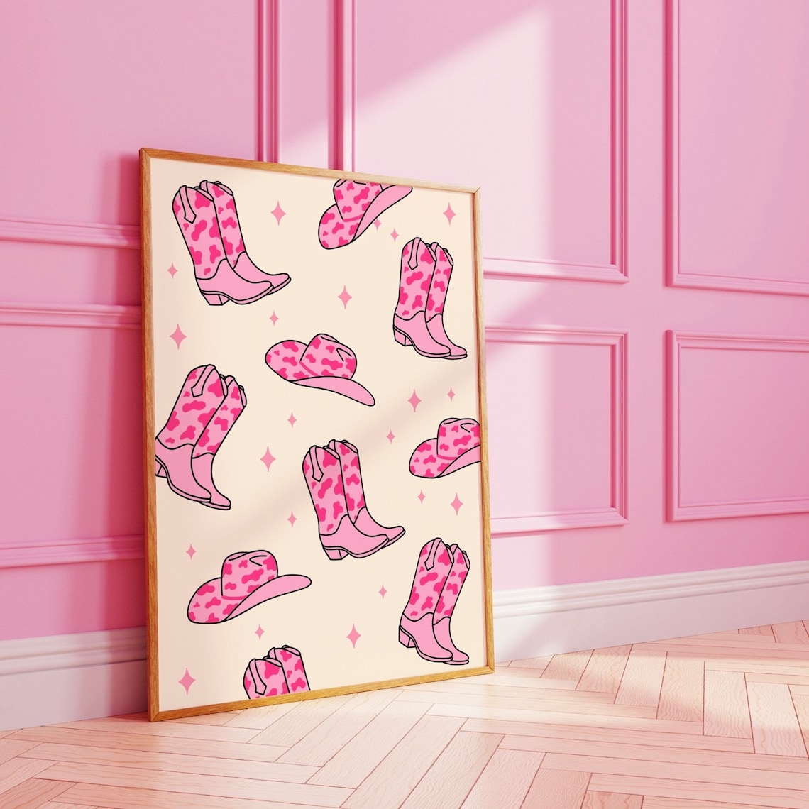 Cowboy Boots And Hats Pattern, Funky Art Print