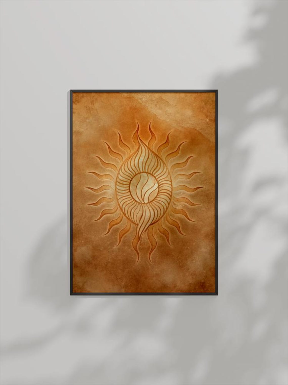 Boho Sun Art Abstract Celestial Warm Earthy Swirling Emblem Poster
