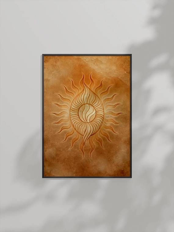 Boho Sun Art Abstract Celestial Warm Earthy Swirling Emblem Poster