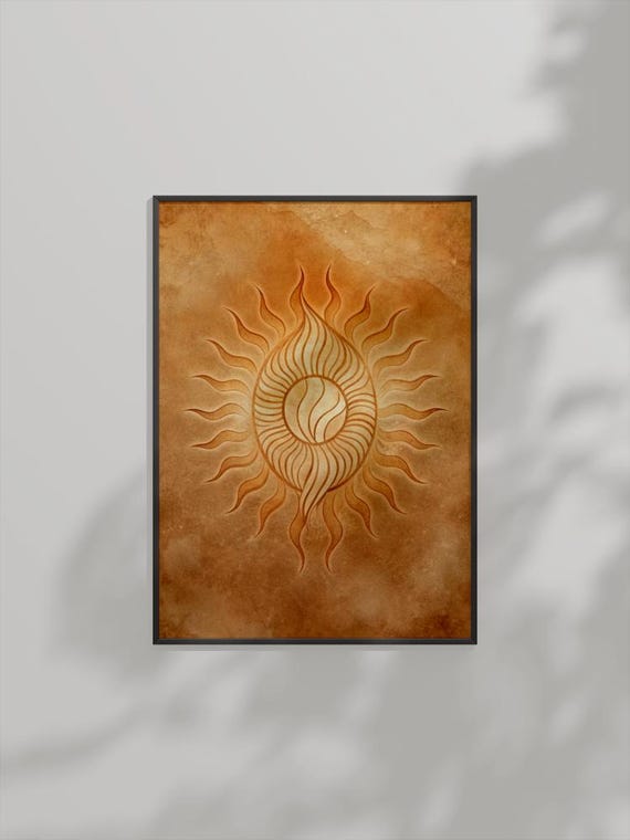 Boho Sun Wall Art Abstract Celestial Warm Earthy Painting Spiritual Home Decor