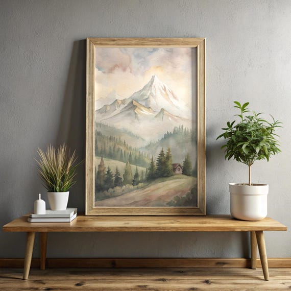 Mountain View Cabin Watercolor