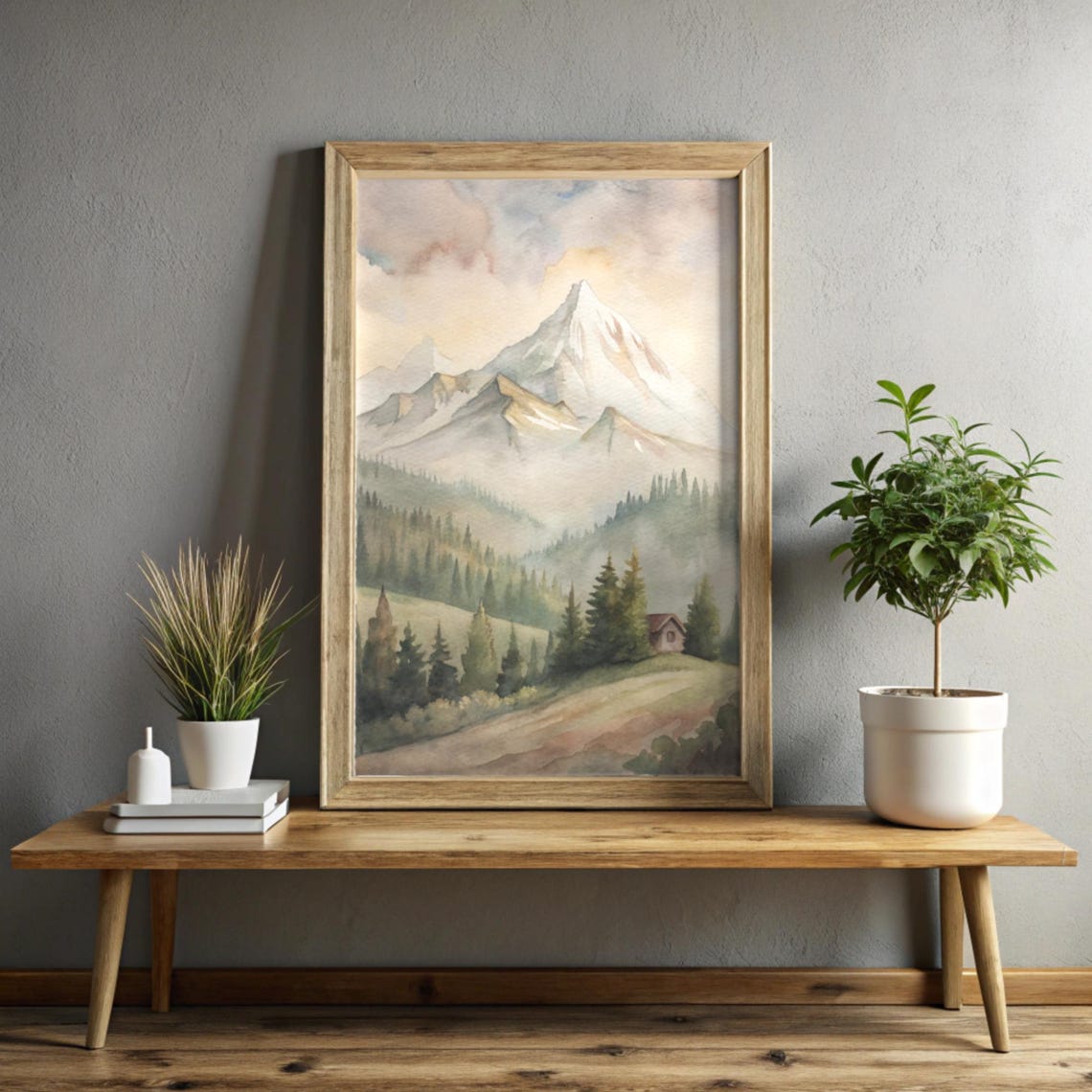 Mountain View Cabin Watercolor
