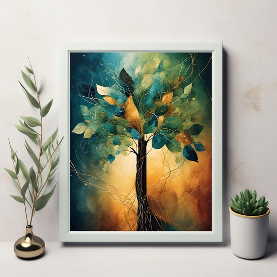 Tranquil Tree Of Vibrant Colors Abstract Art For Wall Decor And Instant