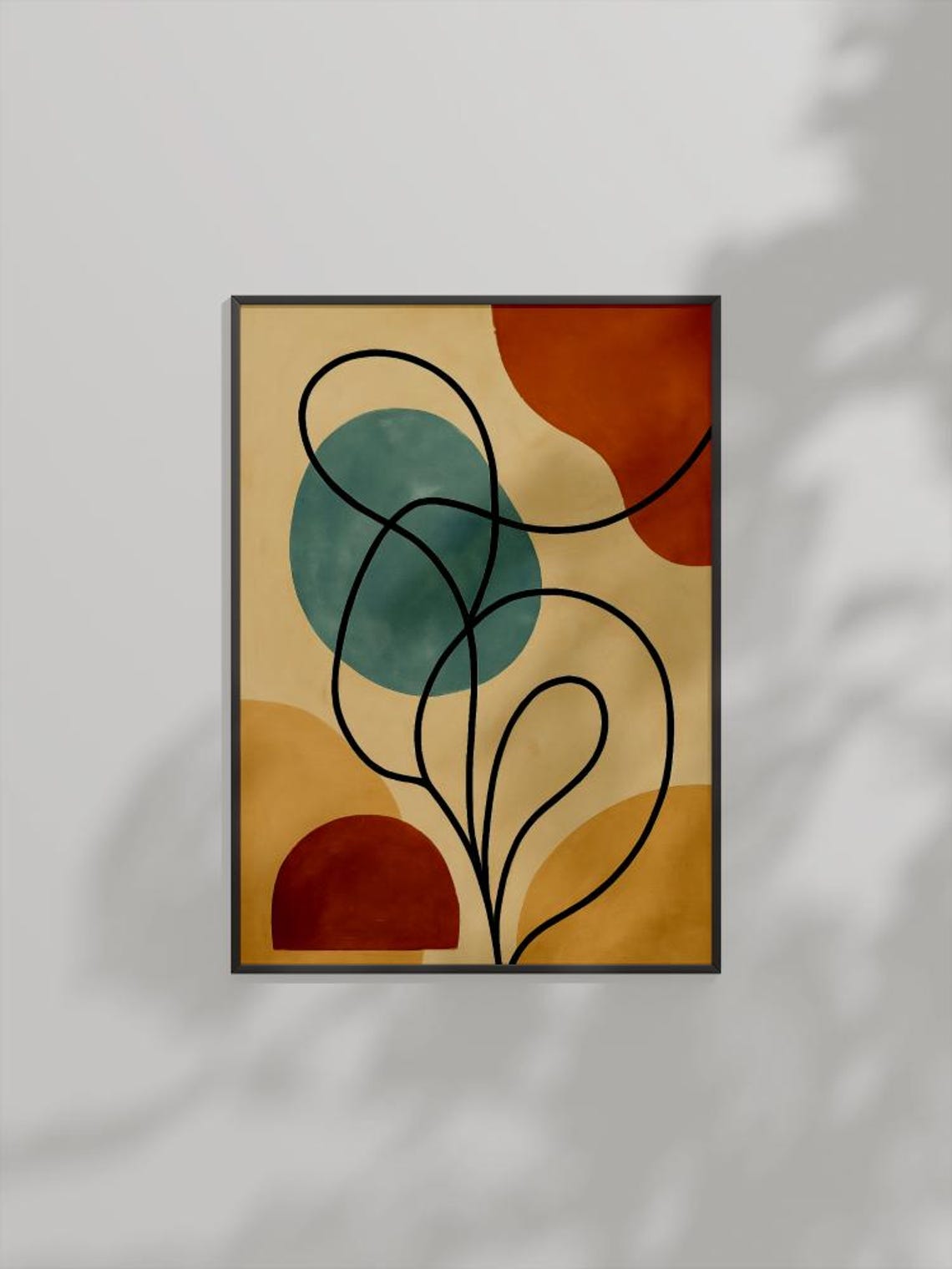 Midcentury Abstract Line Art Terracotta Teal Modern Wall Art